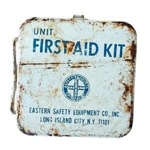 Vintage 60s First Aid Kit Metal Eastern Safety Equipment NY Org Contents Inside